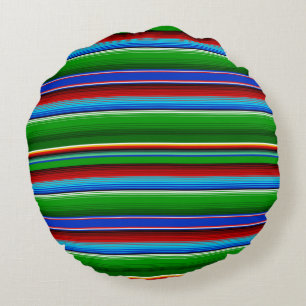 Green Red Blue Mexican Sarape Round Cushion