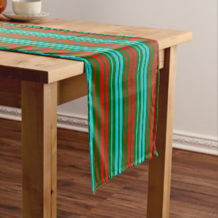 Green Red Blue Stripes Pattern Short Table Runner