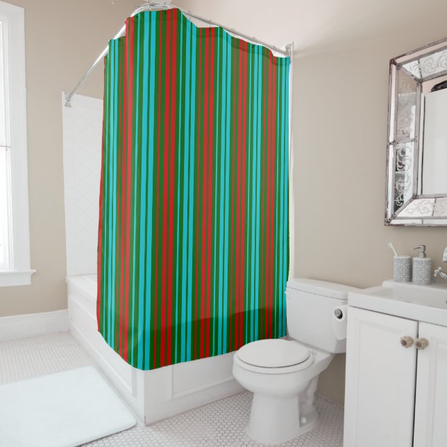 Green Red Blue Stripes Pattern   Shower Curtain (In Situ)