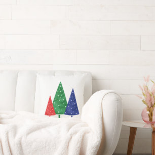Green Red Blue Watercolor Trees Cushion