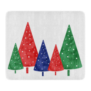 Green, Red & Blue Watercolor Trees  Cutting Board