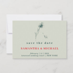 Green Red Boho Indie Dandelion Flower Save date Invitation
