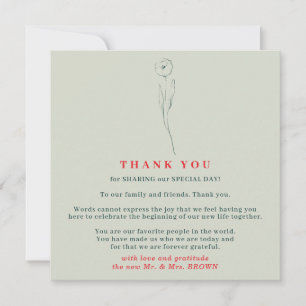 Green Red Boho Indie thank you Flower Tiny Invitation