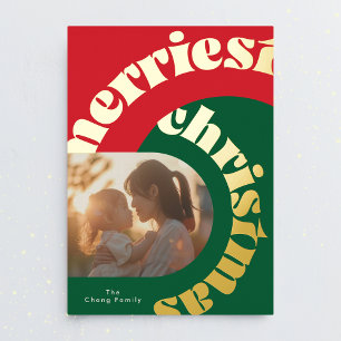 green red bold christmas gold oval two photo foil holiday card