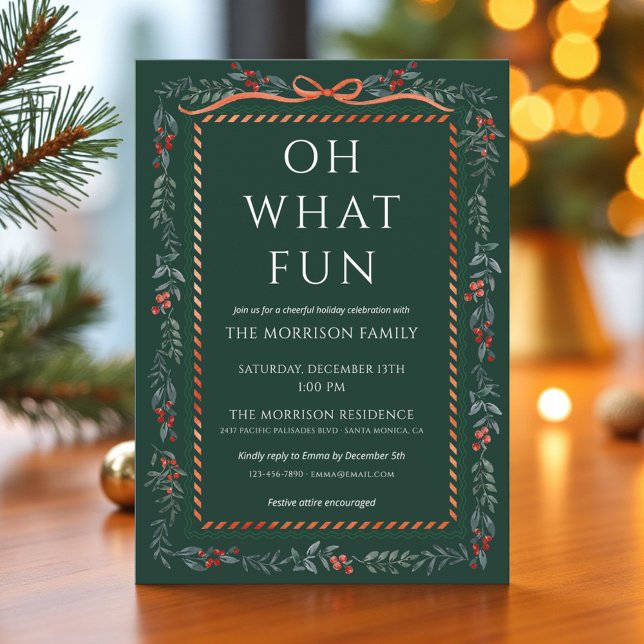 Green Red Bow Holiday Holly Christmas Party  Invitation (Creator Uploaded)