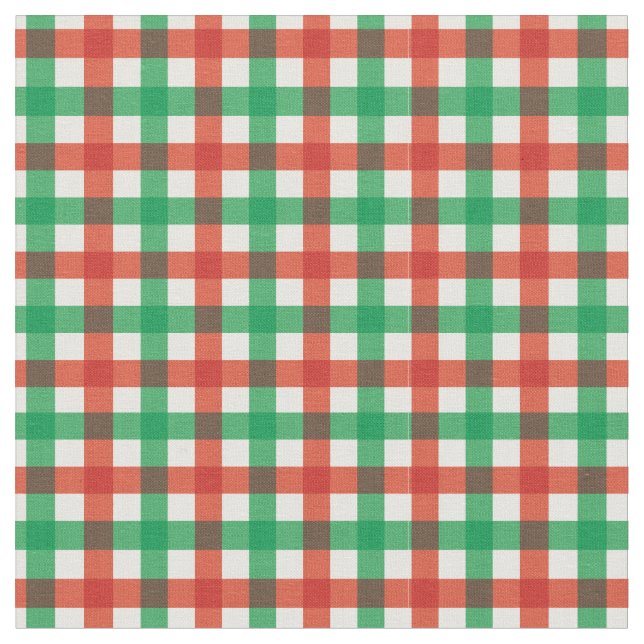 Green & Red Bright Christmas Gingham Plaid/ Tartan Fabric (Close Up)