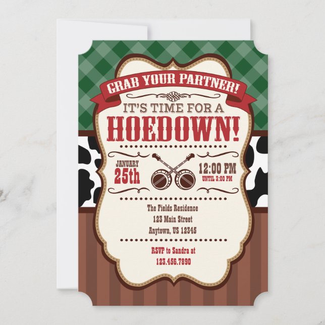 Green Red Brown Hoedown Party Invitation (Front)