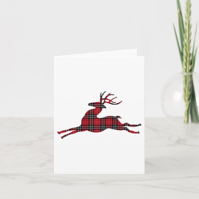Green Red Buffalo Plaid Deer Reindeer Head Christm Card (Front)