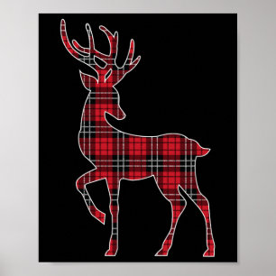 Green Red Buffalo Plaid Deer Reindeer Head Christm Poster
