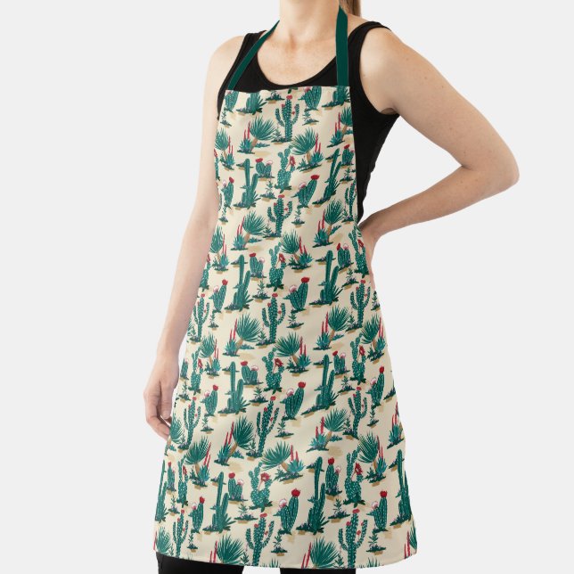 Green & Red Cactus Pattern Apron (Insitu)