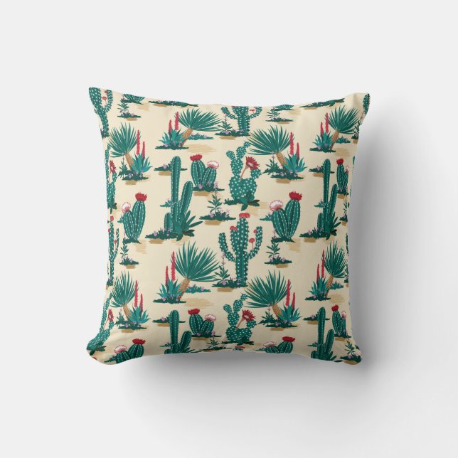 Green & Red Cactus Pattern Cushion (Front)