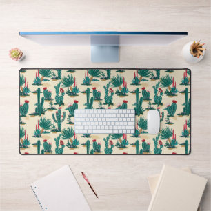 Green & Red Cactus Pattern Desk Mat