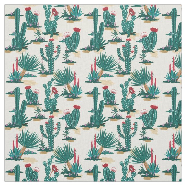 Green & Red Cactus Pattern Fabric (Swatch)
