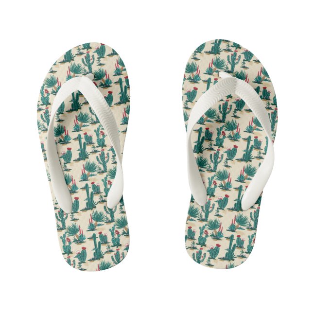 Green & Red Cactus Pattern Kid's Flip Flops (Footbed)