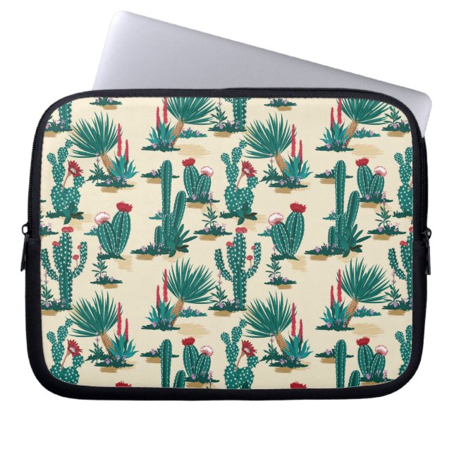 Green & Red Cactus Pattern Laptop Sleeve (Front)