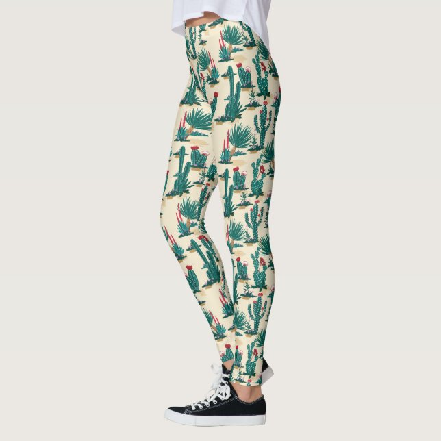 Green & Red Cactus Pattern Leggings (Left)