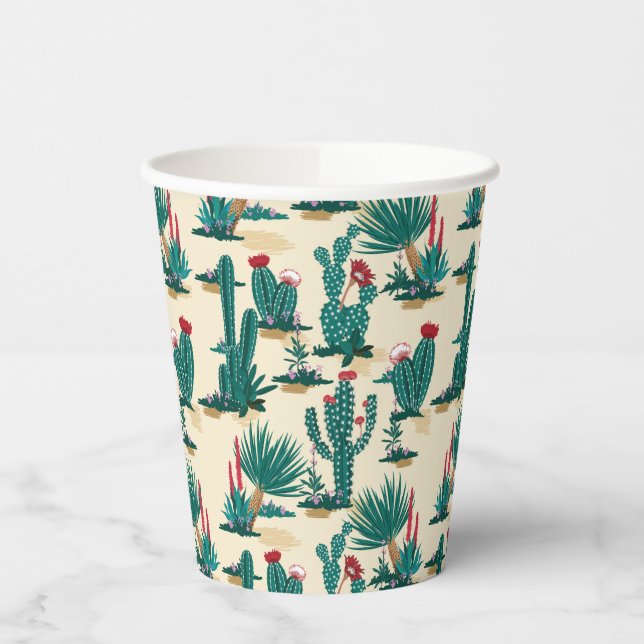 Green & Red Cactus Pattern Paper Cups (Left)