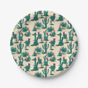 Green & Red Cactus Pattern Paper Plate