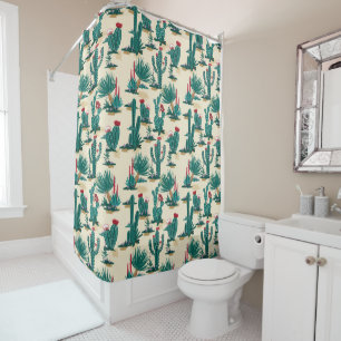 Green & Red Cactus Pattern Shower Curtain