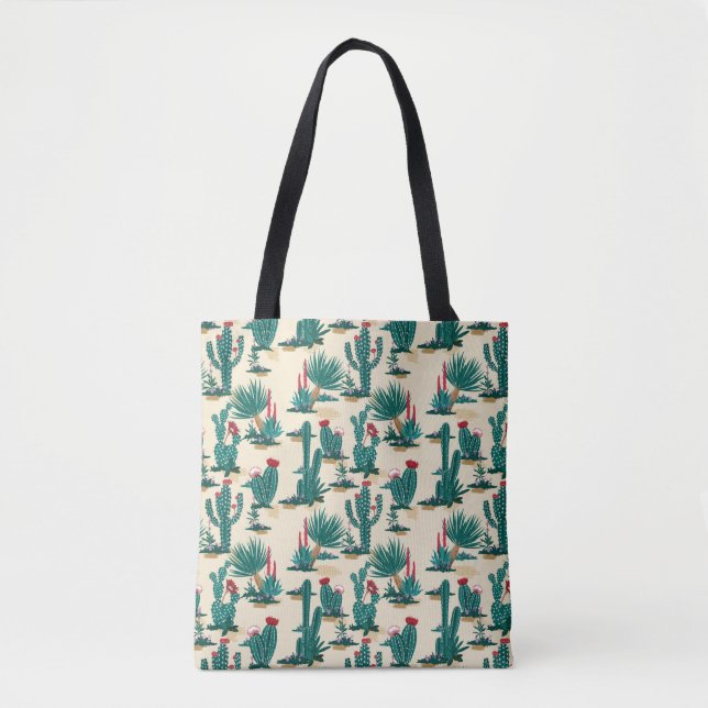 Green & Red Cactus Pattern Tote Bag (Front)