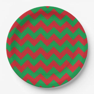 Green red chevron pattern paper plates