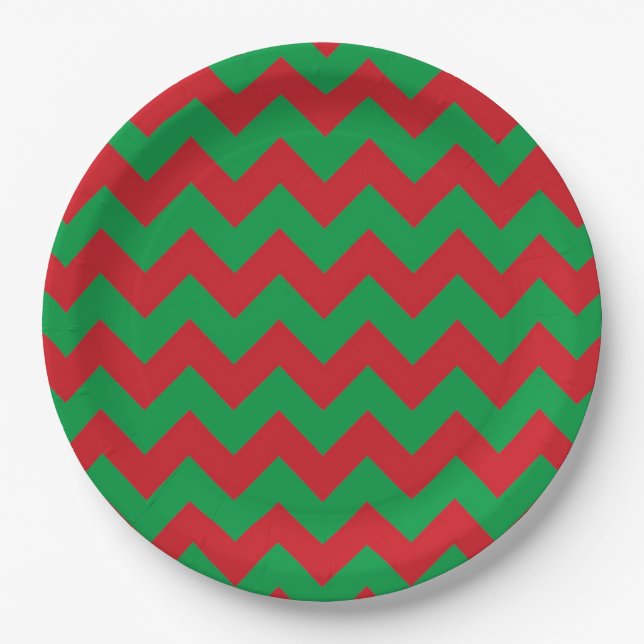 Green red chevron pattern paper plates (Front)