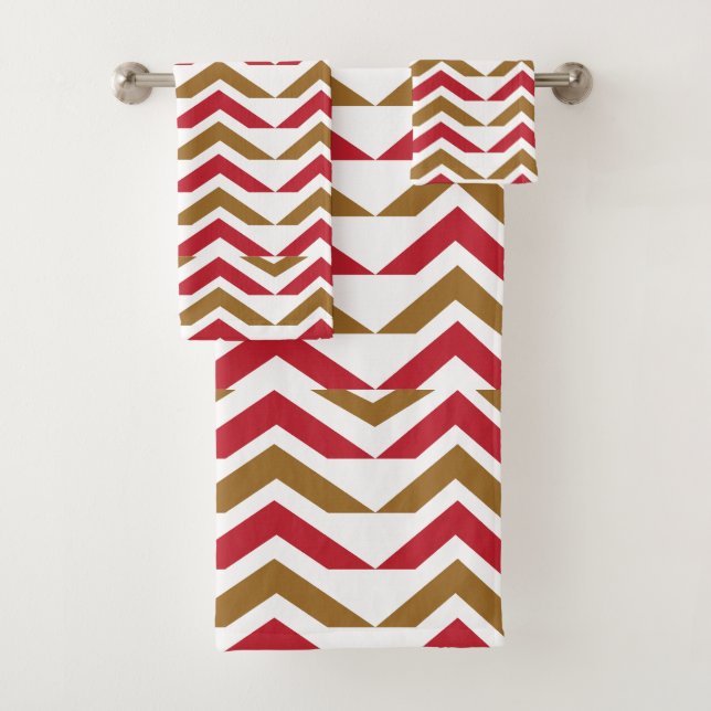 Green Red Chevron Stripe Pattern   Bath Towel Set (Insitu)
