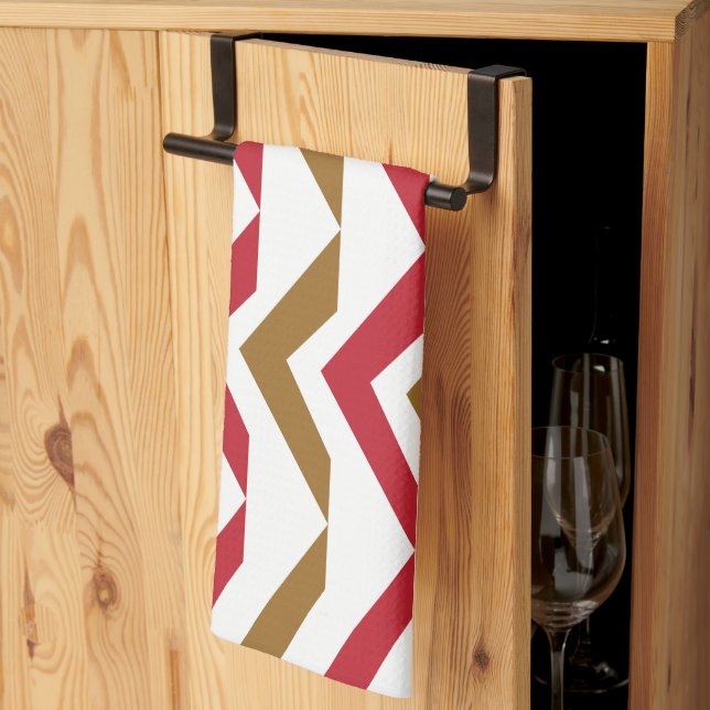 Green Red Chevron Stripe Pattern  Tea Towel (Thirds Fold)