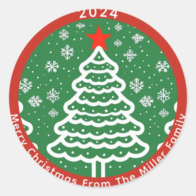 Green & Red Christmas Classic Round Sticker (Front)
