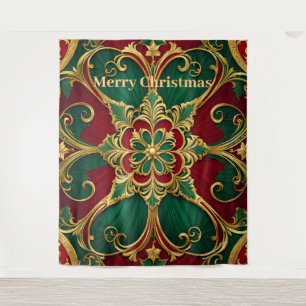 Green Red Christmas Holiday Backdrop Tapestry