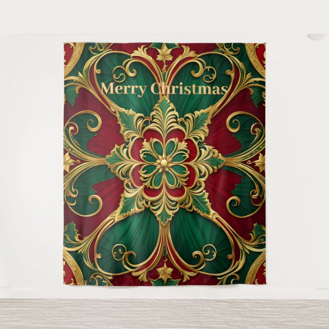 Green Red Christmas Holiday Backdrop Tapestry (Front)