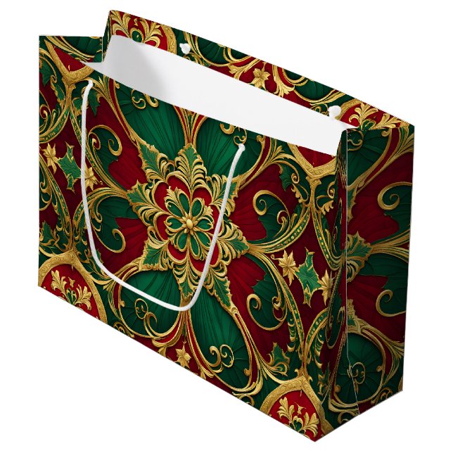 Green Red Christmas Holiday Gift Bag (Front Angled)