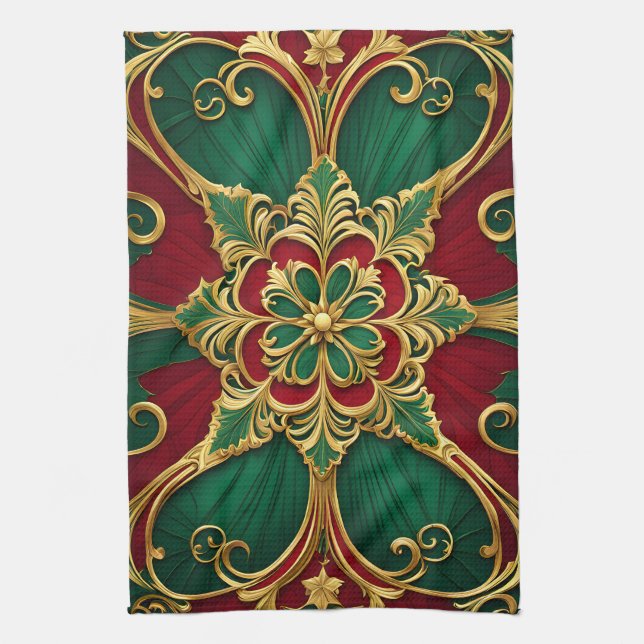 Green Red Christmas Holiday Kitchen Towel (Vertical)