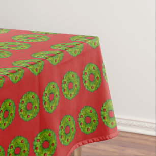 Green Red Christmas Holly Wreath Cookie Holiday Tablecloth