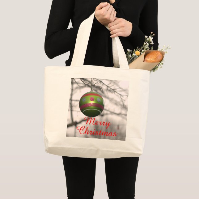 Green Red Christmas Ornament Tote Bag (Front (Product))