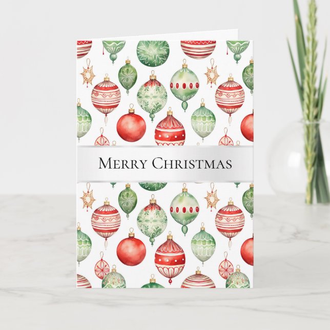 Green Red Christmas Ornaments Card (Front)
