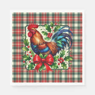 Green Red Christmas Rooster  Napkin