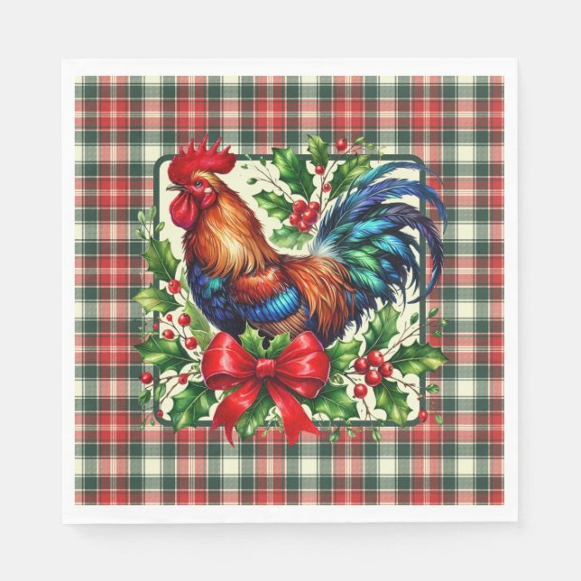 Green Red Christmas Rooster  Napkin (Front)