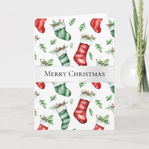 Green Red Christmas Stockings Card