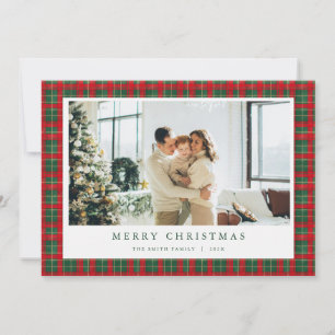 Green Red Christmas Tartan Photo Holiday Card 
