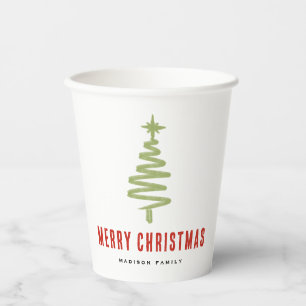Green & Red Christmas Tree Family Holiday Party Paper Cups