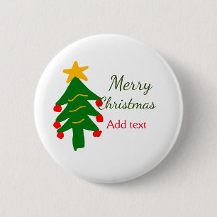 Green red christmas tree merry Christmas add name  6 Cm Round Badge
