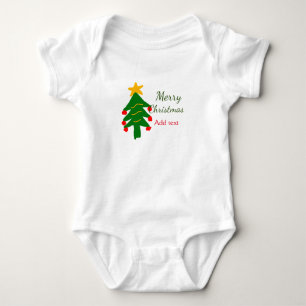 Green red christmas tree merry Christmas add name Baby Bodysuit