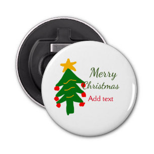 Green red christmas tree merry Christmas add name Bottle Opener