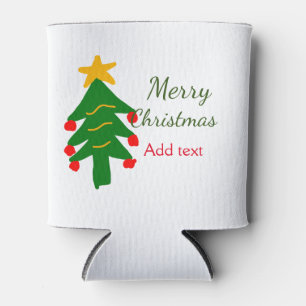 Green red christmas tree merry Christmas add name Can Cooler
