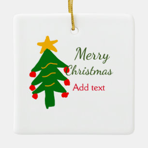 Green red christmas tree merry Christmas add name  Ceramic Ornament