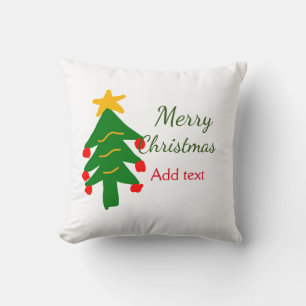 Green red christmas tree merry Christmas add name  Cushion
