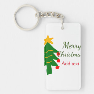 Green red christmas tree merry Christmas add name Key Ring