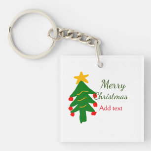 Green red christmas tree merry Christmas add name Key Ring