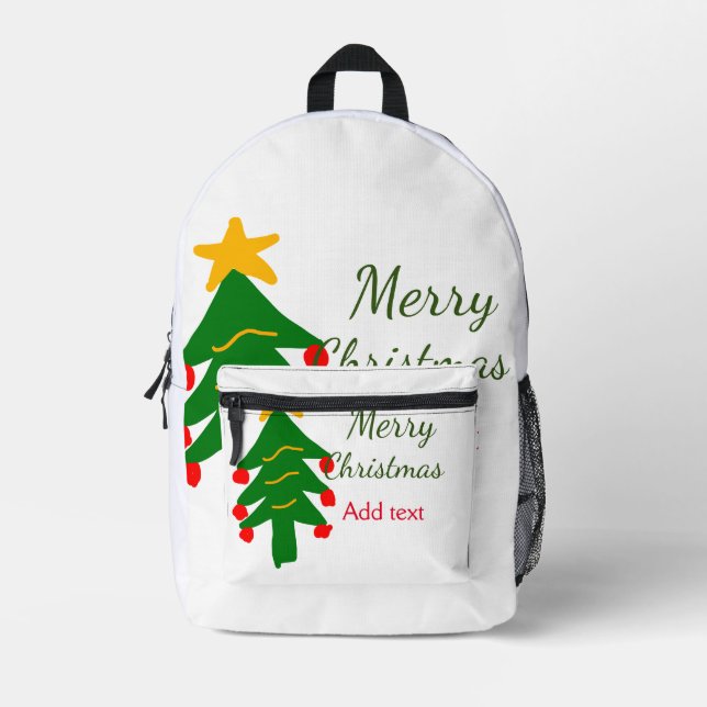 Green red christmas tree merry Christmas add name  Printed Backpack (Front)